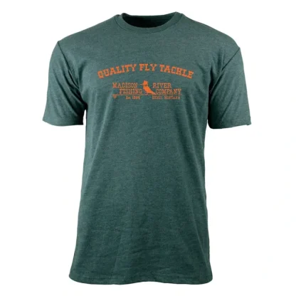 Logo Quality Fly Tackle Sueded S/S T-Shirt Heather Forest w/Orange Logo - Your Premium Fishing Gear Store Rods Lines Baits Accessories^ New