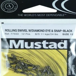 Mustad Rolling Swivel w/Diamond Eye&Snap Black - Your Premium Fishing Gear Store Rods Lines Baits Accessories* Fishing Line