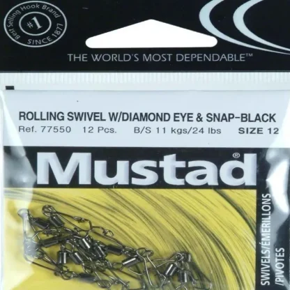 Mustad Rolling Swivel w/Diamond Eye&Snap Black - Your Premium Fishing Gear Store Rods Lines Baits Accessories* Fishing Line