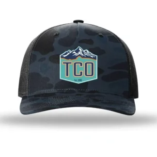 TCO Fly Shop Hat Crest Logo - Printed 5 Panel Trucker Camo - Your Premium Fishing Gear Store Rods Lines Baits Accessories^ Sale