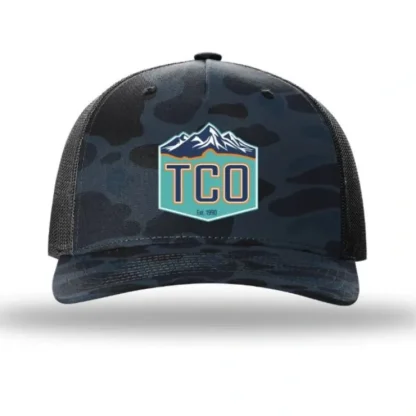 TCO Fly Shop Hat Crest Logo - Printed 5 Panel Trucker Camo - Your Premium Fishing Gear Store Rods Lines Baits Accessories^ Sale