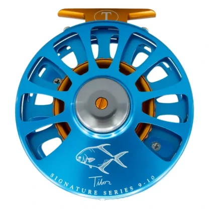 Tibor Signature Seris Reel 9-10 Custom Aqua Frame, Orange Hub, Graphite Drag Knob, Orange Reel Foot and Stop Nut, Permit Engraving - Your Premium Fishing Gear Store Rods Lines Baits Accessories^ Fashion